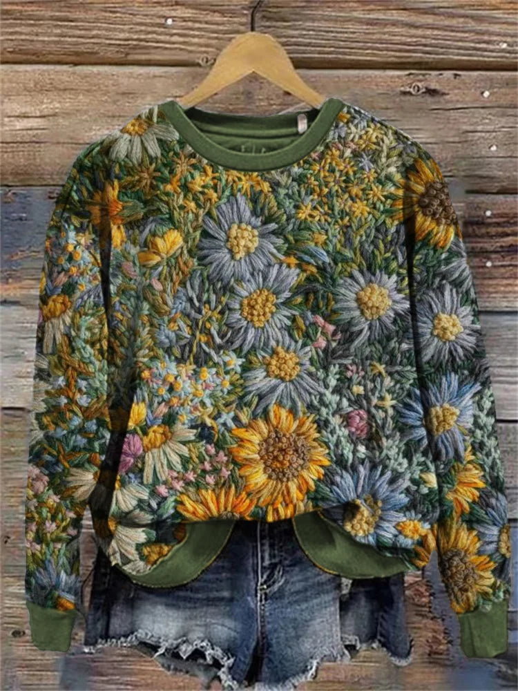 Daisy Bloemen Borduurwerk Kunst Cozy Sweatshirt