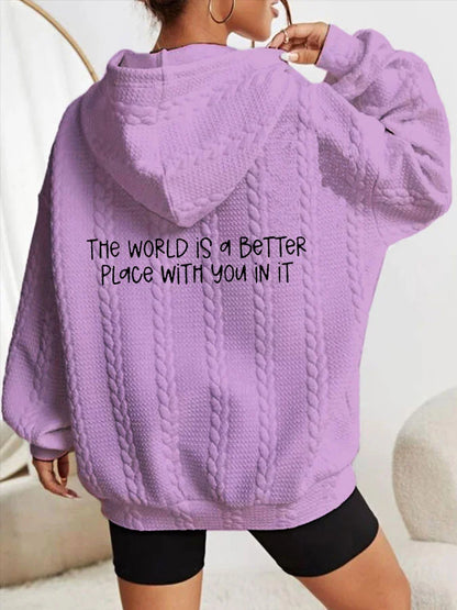 Peace - Damesblijf de wereld is beter met jou erin Suicide Awareness Cable Hoodie