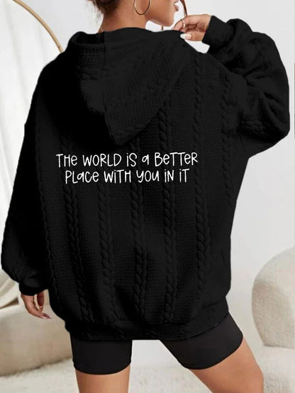 Peace - Damesblijf de wereld is beter met jou erin Suicide Awareness Cable Hoodie