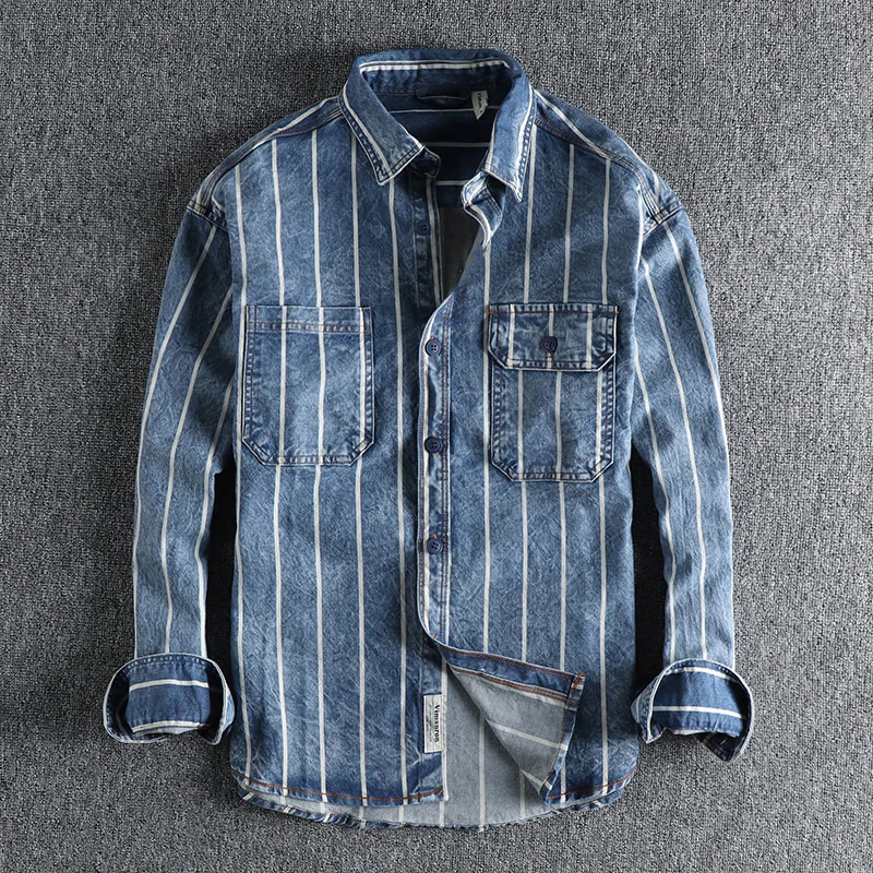 Marcus Modern-Fit Gestreept Denim Overhemd