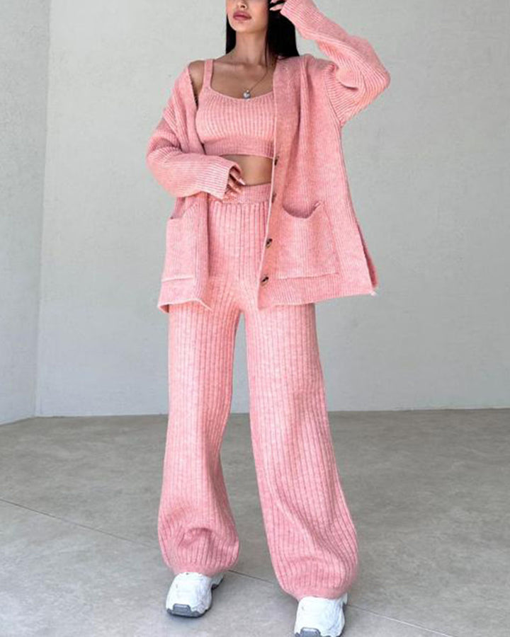 Andrea - Casual gebreide driedelige set in minimalistische stijl
